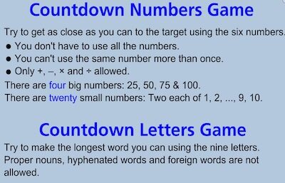 Countdown Numbers and Letters Game