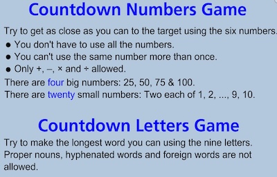 Countdown Numbers and Letters Game